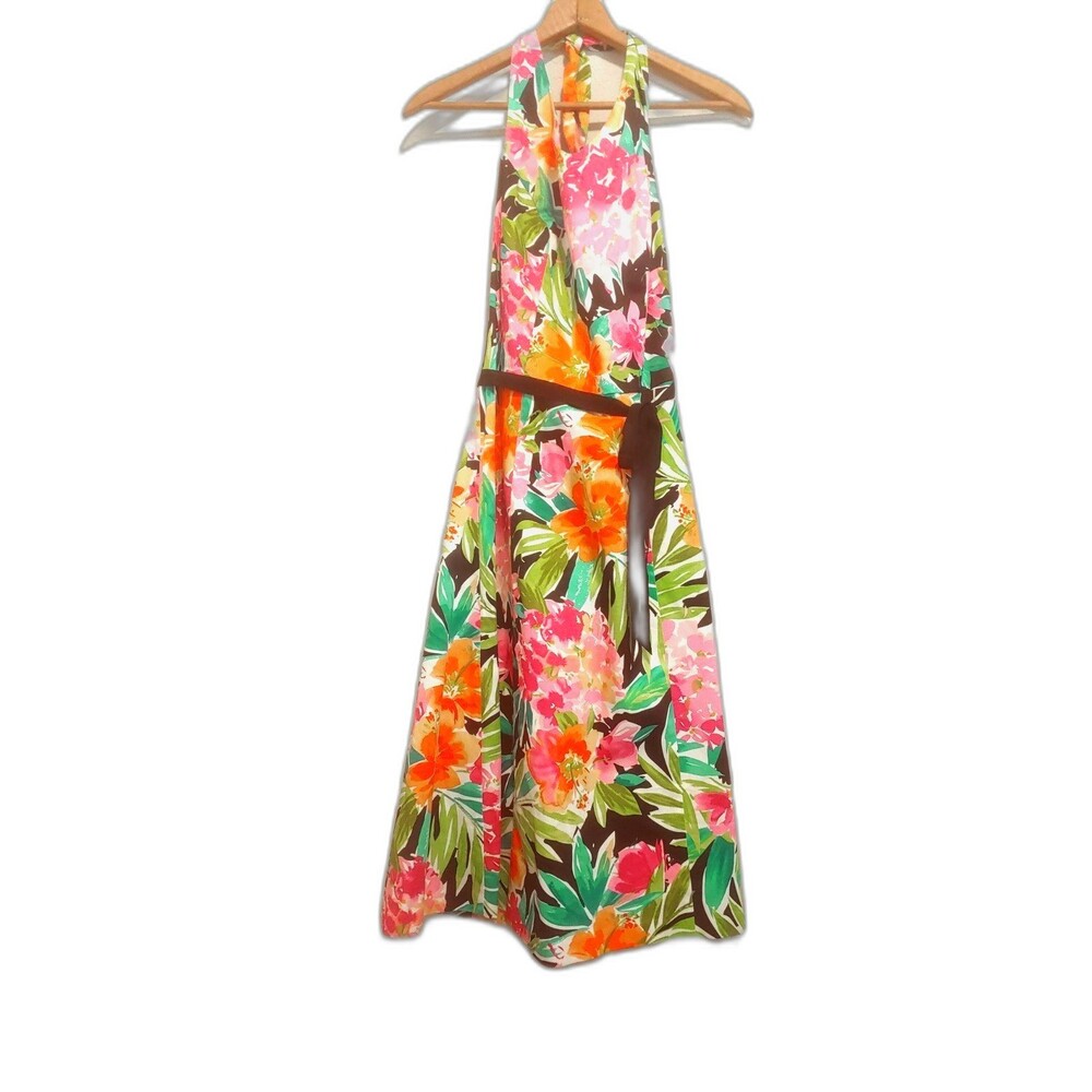 Catherine Stewart Halter Dress Tropical Floral Hawaiian Coastal Women's SZ 8